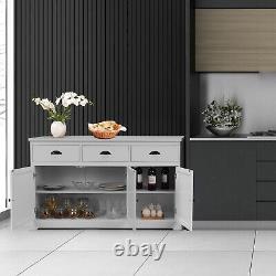 136 x 42cm Buffet Sideboard Kitchen Cupboard With 3 Drawers & Adjustable Shelf