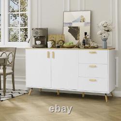 140cm White 3 Drawer & 2 Doors Sideboard Storage Cabinet Wooden Cupboard Unit