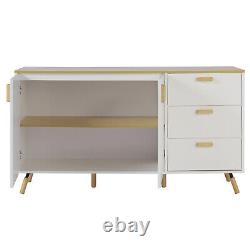 140cm White 3 Drawer & 2 Doors Sideboard Storage Cabinet Wooden Cupboard Unit