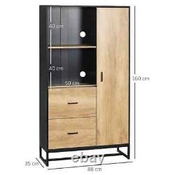 160cm Kitchen Cupboard, Microwave Stand with Storage Cabinet, Soft Close Doors