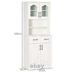 168cm Kitchen Cupboard Storage Cabinet with Shelves & Drawers, Open Counter White