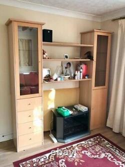 190cm Beech Wood Cupboard with TV unit, glass doors, drawers and shelves