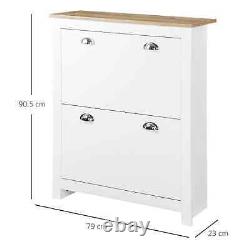 2 Drawer Shoe Cabinet Narrow Shoe Cupboard with Flip Doors Adjustable Shelf