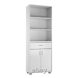 5 Tier Wooden Bookcase Storage Shelf Drawer 2 Door Cabinet Cupboard Display Unit