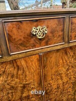 Antique Art Deco Burr Walnut Tallboy Cupboard Drawers Linen Press