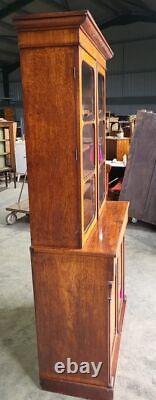 Antique Victorian mahogany slim glazed bookcase cabinet cupboard drawers shelves
