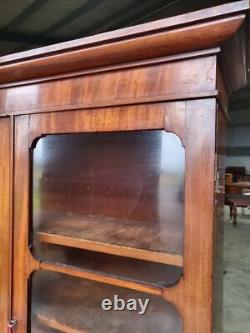 Antique Victorian mahogany slim glazed bookcase cabinet cupboard drawers shelves