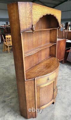 Antique repro oak bow front dresser cupboard drawers shelves cabinet