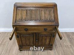 BUREAU Solid Oak Writing Desk Drop Lid Pigeonholes Drawer Shelved Cupboard