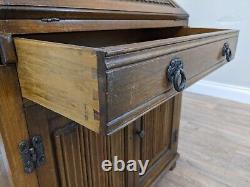 BUREAU Solid Oak Writing Desk Drop Lid Pigeonholes Drawer Shelved Cupboard