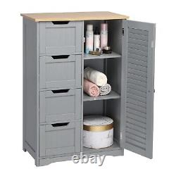 Bathroom Free Standing Floor Cabinet Single Door 4 Drawer Cupboard Storage Unit