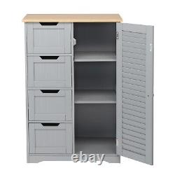 Bathroom Free Standing Floor Cabinet Single Door 4 Drawer Cupboard Storage Unit