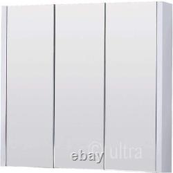 Bathroom Mirror Cabinet Cupboard 2 3 Doors Storage Wall Mounted Furniture White