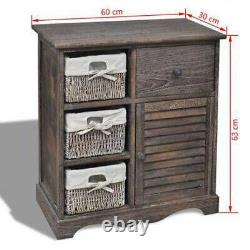Brown Cabinet Bathroom Wooden Storage Unit Cupboard Baskets Floor Drawer Kitchen