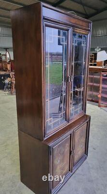 Chinese style tall glazed bookcase cabinet shelves cupboard drawers