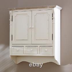 Cream Wall Mounted Cupboard with Drawers Lyon Range shelving country rustic