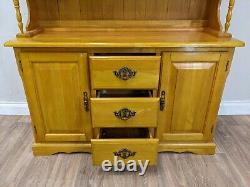 DRESSER Hardwood Glass Display Top Shelves Cupboard Cabinet 3 Drawers Country