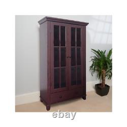 Double Door Wooden Cabinet Storage Cupboard Display Shelves- Mahogany