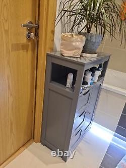 Grey Wooden Bathroom Floor Cabinet Storage Unit 3 Drawers Freestanding Cupboard