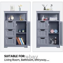 Grey Wooden Bathroom Floor Cabinet Storage Unit 3 Drawers Freestanding Cupboard