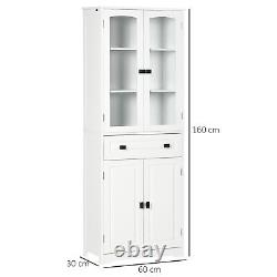HOMCOM Kitchen Cupboard Storage Cabinet Adjustable Shelves, Glass Door, 160cm