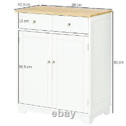 HOMCOM Rubber Wood Top Kitchen Cupboard Side Cabinet Island withAdjustable Shelf