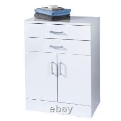 High Gloss White Bathroom Cabinet Soft Close Hinges Freestanding Drawers 2 Door