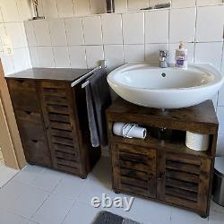 Industiral Bathroom Floor Cabinet Wooden Vintage Sideboard Storage Unit Drawers