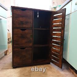 Industiral Bathroom Floor Cabinet Wooden Vintage Sideboard Storage Unit Drawers