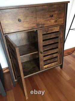 Industrial Side Cabinet Vintage Storage Sideboard 2 Doors Rustic Cupboard Drawer