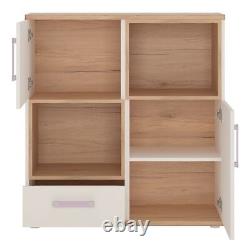 Kids 2 Open Shelves Cupboard with 2 Door 1 Drawer in Light Oak & White High Glos