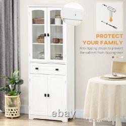 Kitchen Dining Cupboard Unit Freestand Storage Cabinet 2Shelves Drawer Glassdoor