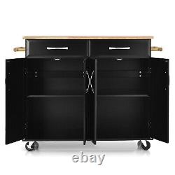 Kitchen Storage Trolley Cart Rolling Island Shelves Cupboard 2 Drawers 4 Doors