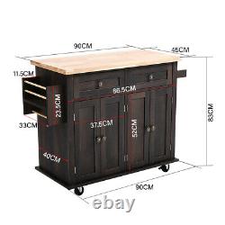 Kitchen Storage Trolley Cart Rolling Island Shelves Cupboard 2 Drawers Cabinet