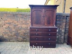 Large Victorian Linen Press Housekeepers Cupboard With Drawers Shelves