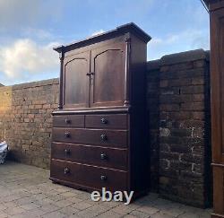 Large Victorian Linen Press Housekeepers Cupboard With Drawers Shelves