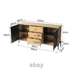 Luxury Black Rattan Doors Drawer Storage Cabinets Side Cupboards TV Stands Table
