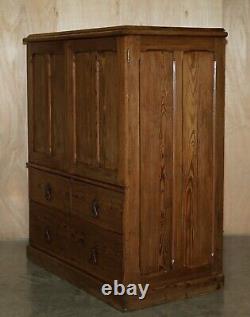 Medium Antique Victorian Pine Housekeepers Cupboard With Sliding Linen Shelf