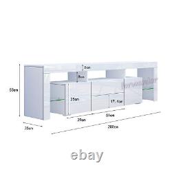 Modern TV Unit Cabinet Stand LED Light 200cm High Gloss Doors Storage Cupboards