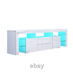 Modern TV Unit Cabinet Stand LED Light 200cm High Gloss Doors Storage Cupboards