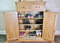 Oak Furniture Shoe Cupboard Hall Storage Unit with Drawers H112 x W80 x D36cm