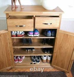 Oak Furniture Shoe Cupboard Hall Storage Unit with Drawers H112 x W80 x D36cm
