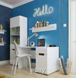 Office Furniture Set Home Study Desk Tall Cabinet Wall Shelf White Gloss Azteca