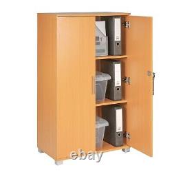Office Storage Wooden Beech Cupboard 2 Door Lockable Bookcase Cabinet 3 Shelves