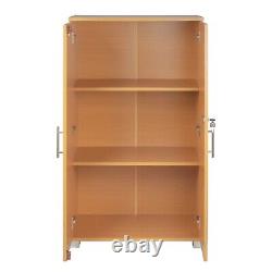 Office Storage Wooden Beech Cupboard 2 Door Lockable Bookcase Cabinet 3 Shelves