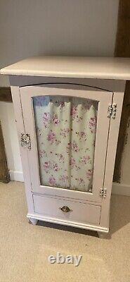 Painted Pale Pink Pot Cupboard with glass front, shelves & drawer