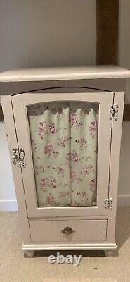 Painted Pale Pink Pot Cupboard with glass front, shelves & drawer
