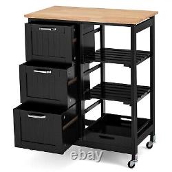 Rolling Kitchen Storage Trolley Cart Cupboard Island Shelves With Drawers & Tray