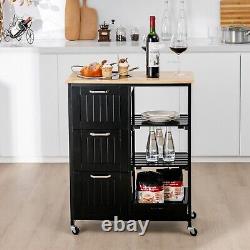 Rolling Kitchen Storage Trolley Cart Cupboard Island Shelves With Drawers & Tray