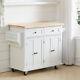 Rolling Kitchen Storage Trolley Cart Cupboard Island Shelves With Drawers, Wood Top